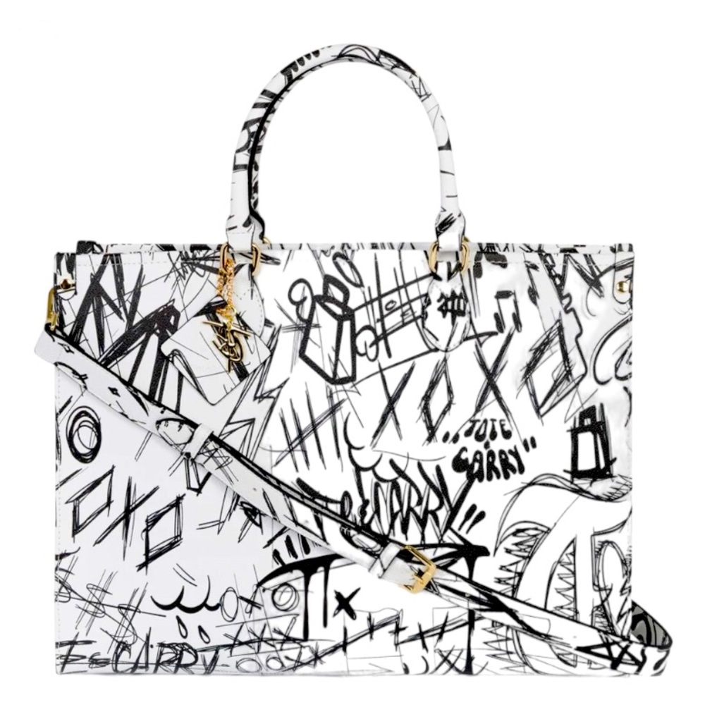 Tote & Carry Large Hand Drawn Graffiti Tote Bag - Picture 2 of 7